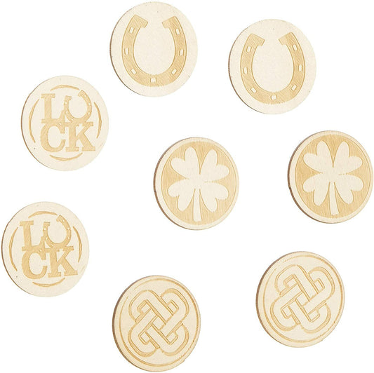 St Patricks Craft Supply - Unfinished Wood Irish Icons Coins 8pc Set