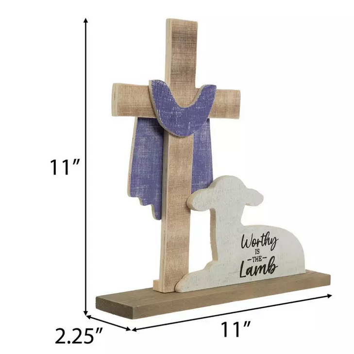HL Easter Decor - Wood Worthy of the Lamb Cross Tabletop Display