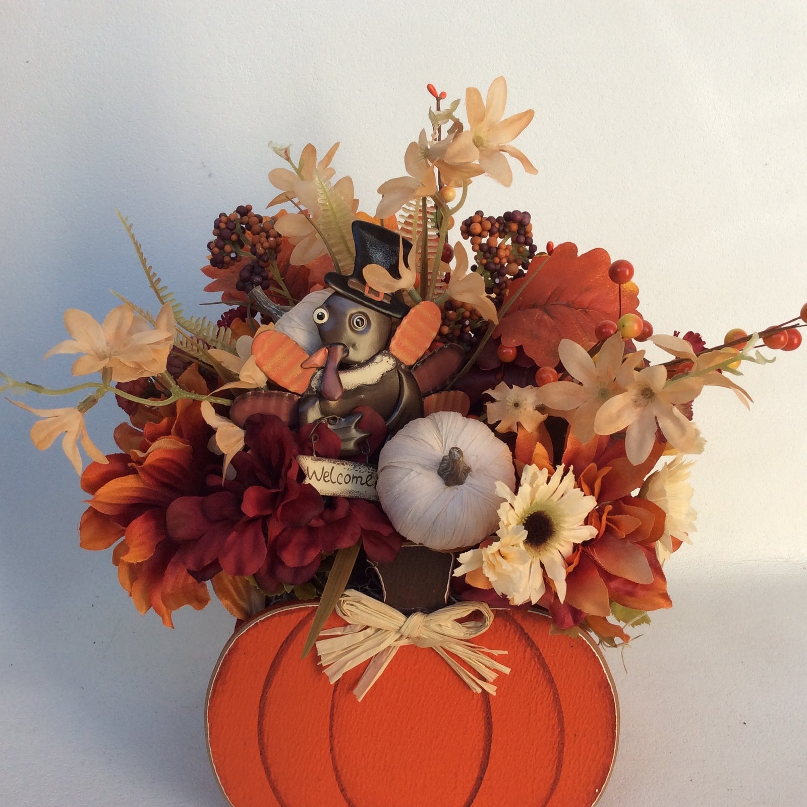 AGD Fall Decor-Harvest Thanksgiving Pumpkin Reversible Artificial Floral Display