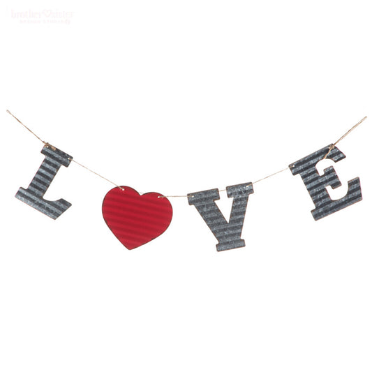 HL Valentines Decor - LOVE Corrugated Tin Pennant Banner Garland