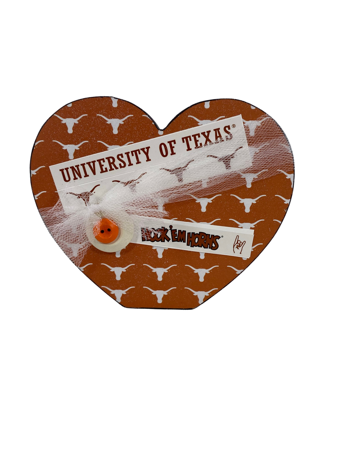 AGD  Fall Decor - Texas Longhorns College Football Chunky Wood Heart Sitter