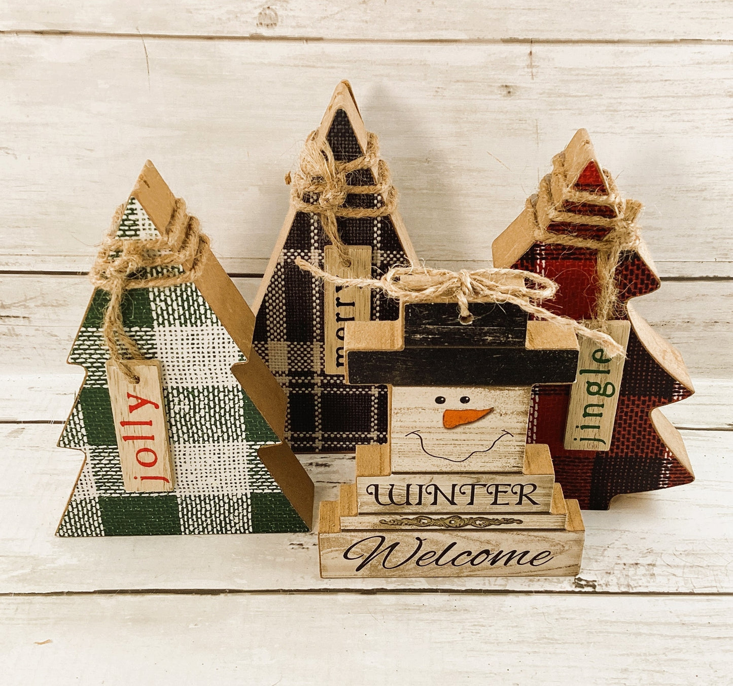 AGD Christmas Decor - Winter Welcome Believe Snowman and Trees 4pc