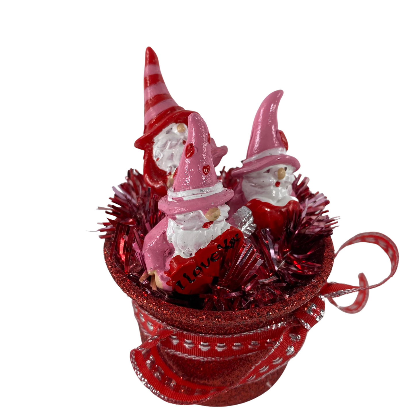 AGD Valentines Decor - I Love You Resin Gnomes Glass Glitter Tealight Jar
