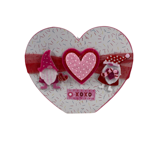 AGD Valentines Decor - Felt Gnomes Hearts Double-Sided Chunky Heart Sitter