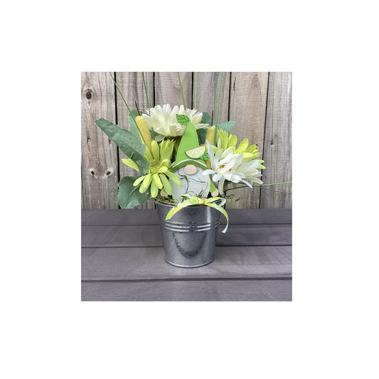 AGD Summer Decor - Green Lime Gnome Galvanized Floral Display
