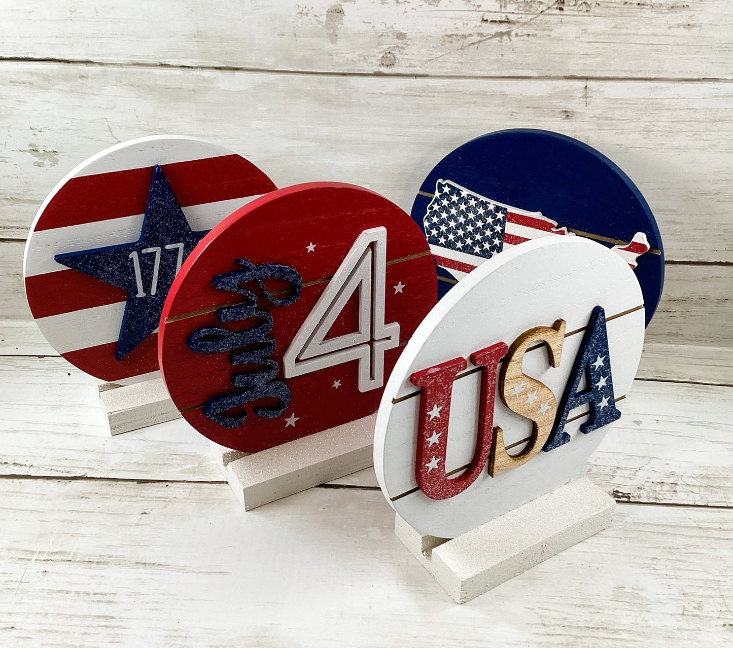 AGD Patriotic Decor - July 4th 1776 USA Map 3-D Ship-lap Signs 4pc Set