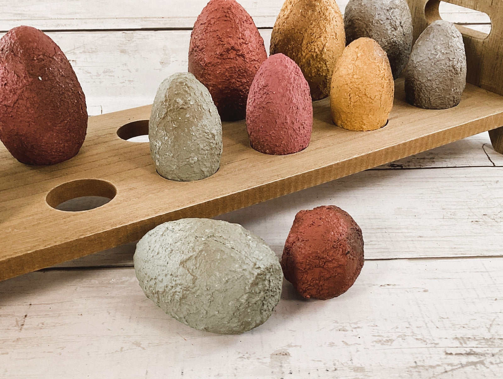 AGD Easter Decor - Farmhouse Wood Eggs with Brown Egg Stand Holder