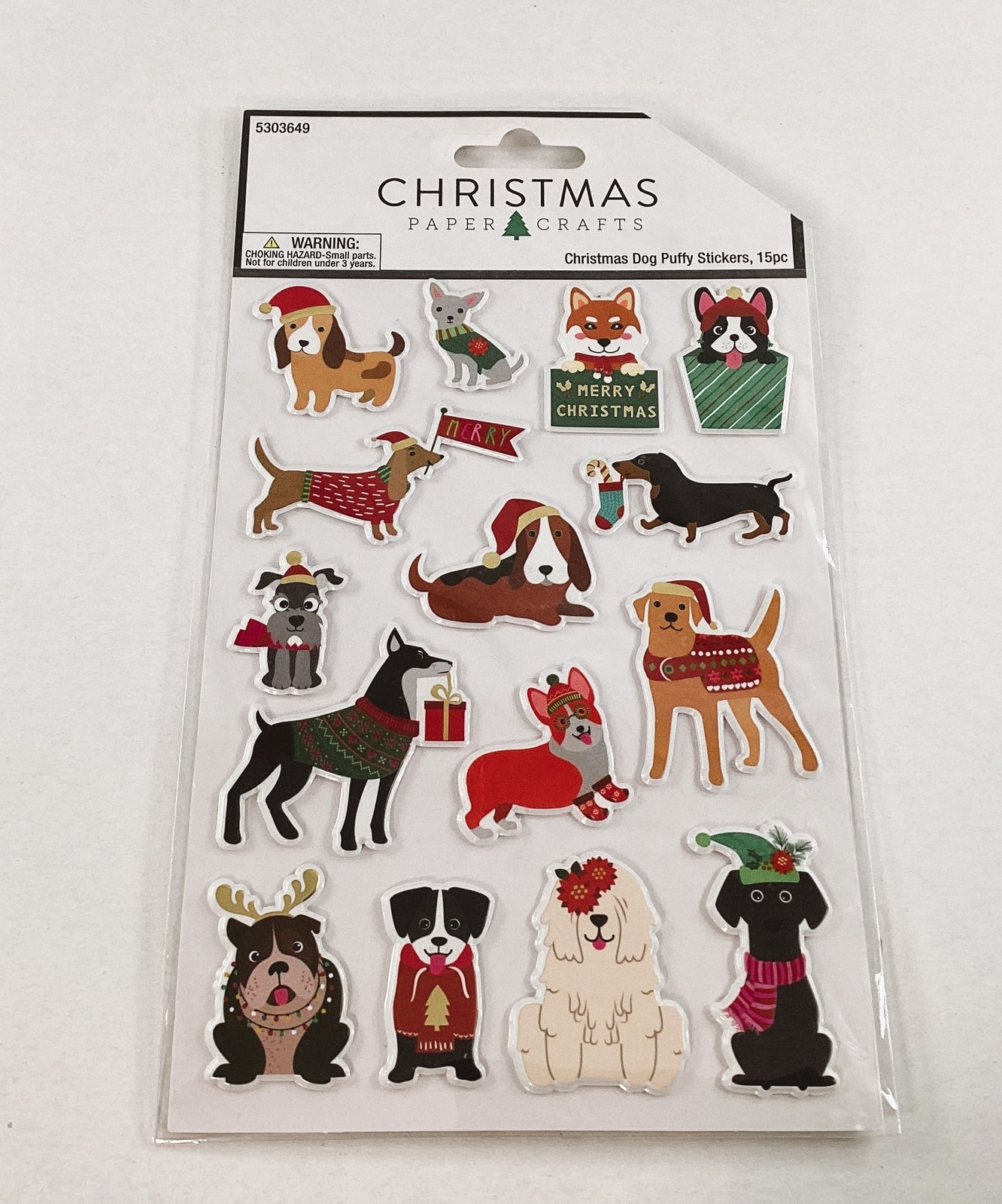 HL Christmas Craft Supply - Puffy Dog Puppy Stickers 15pc