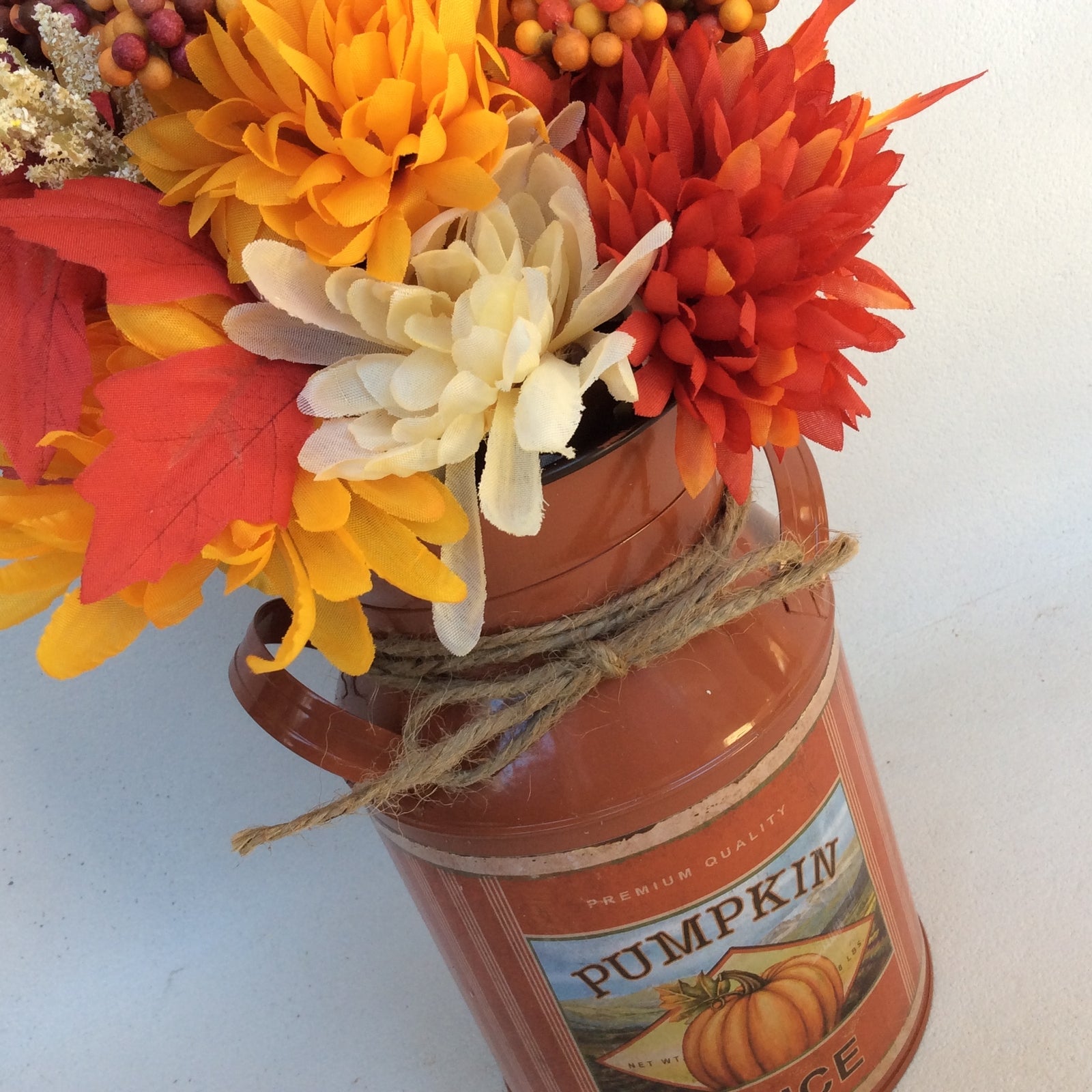 AGD Fall Decor - Pumpkin Spice Milk Can Filled Artificial Floral Display