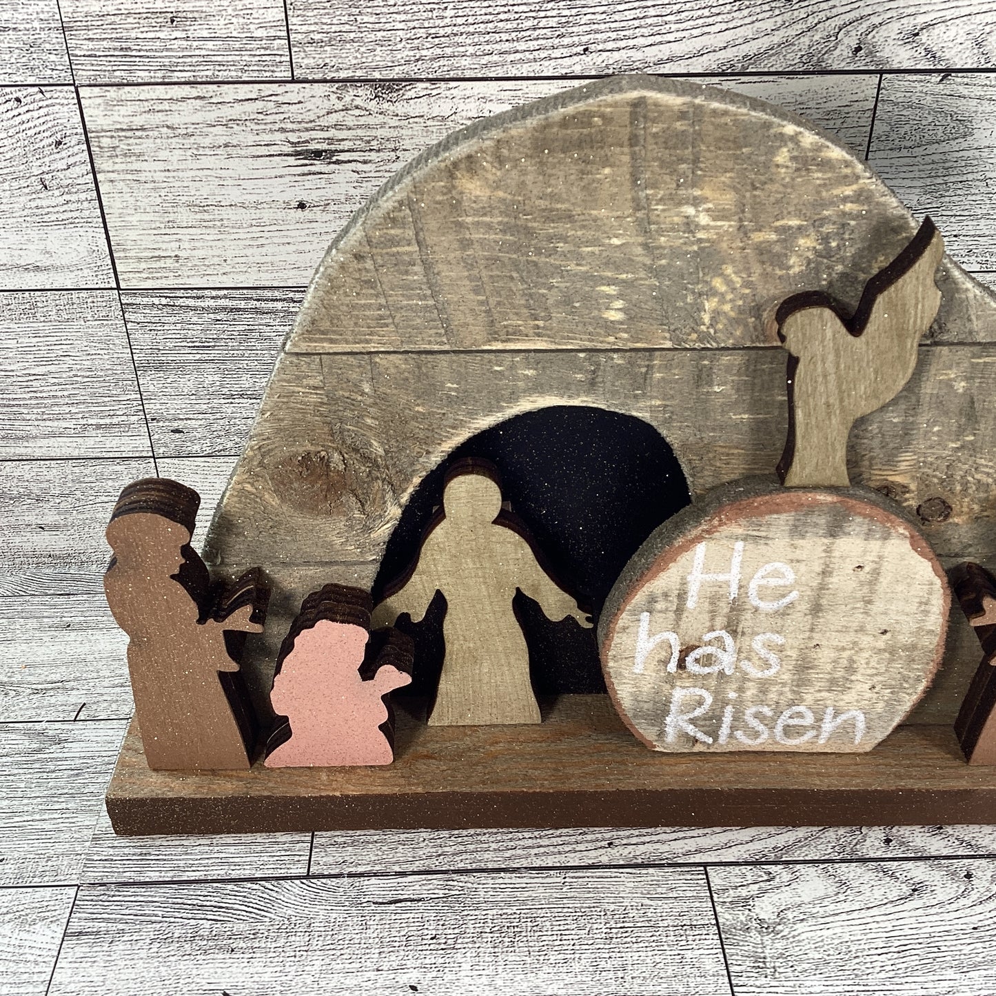 AGD Easter Decor - Jesus Wood Resurrection Tomb Cross Scene