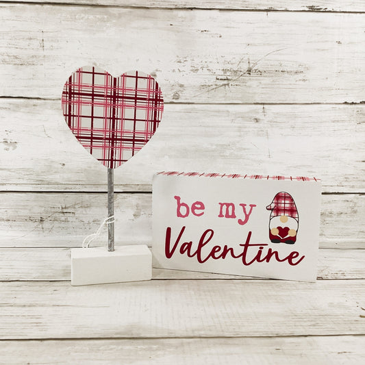 Collins Valentines Decor - Be My Valentine Gnome Heart Wood Block Sign 2pc