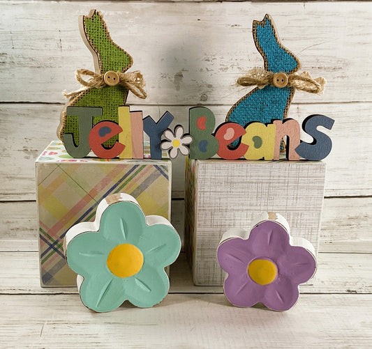 AGD Easter Decor - Jellybeans Block Signs Rabbit Spring Flowers Display