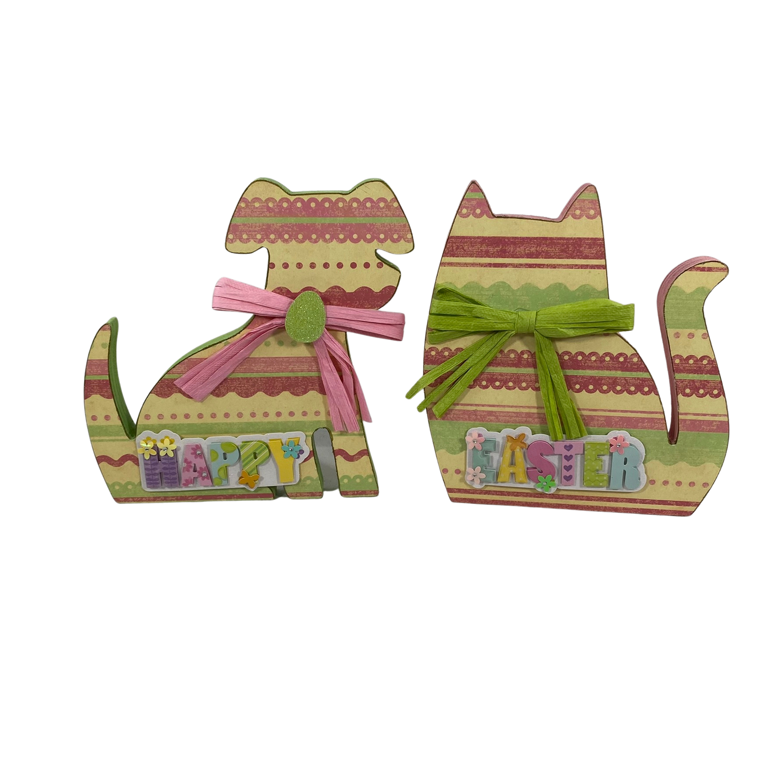 AGD Easter Decor - Spring Pastel Cat Dog Chunky Tabletop Sitter 2pc Set
