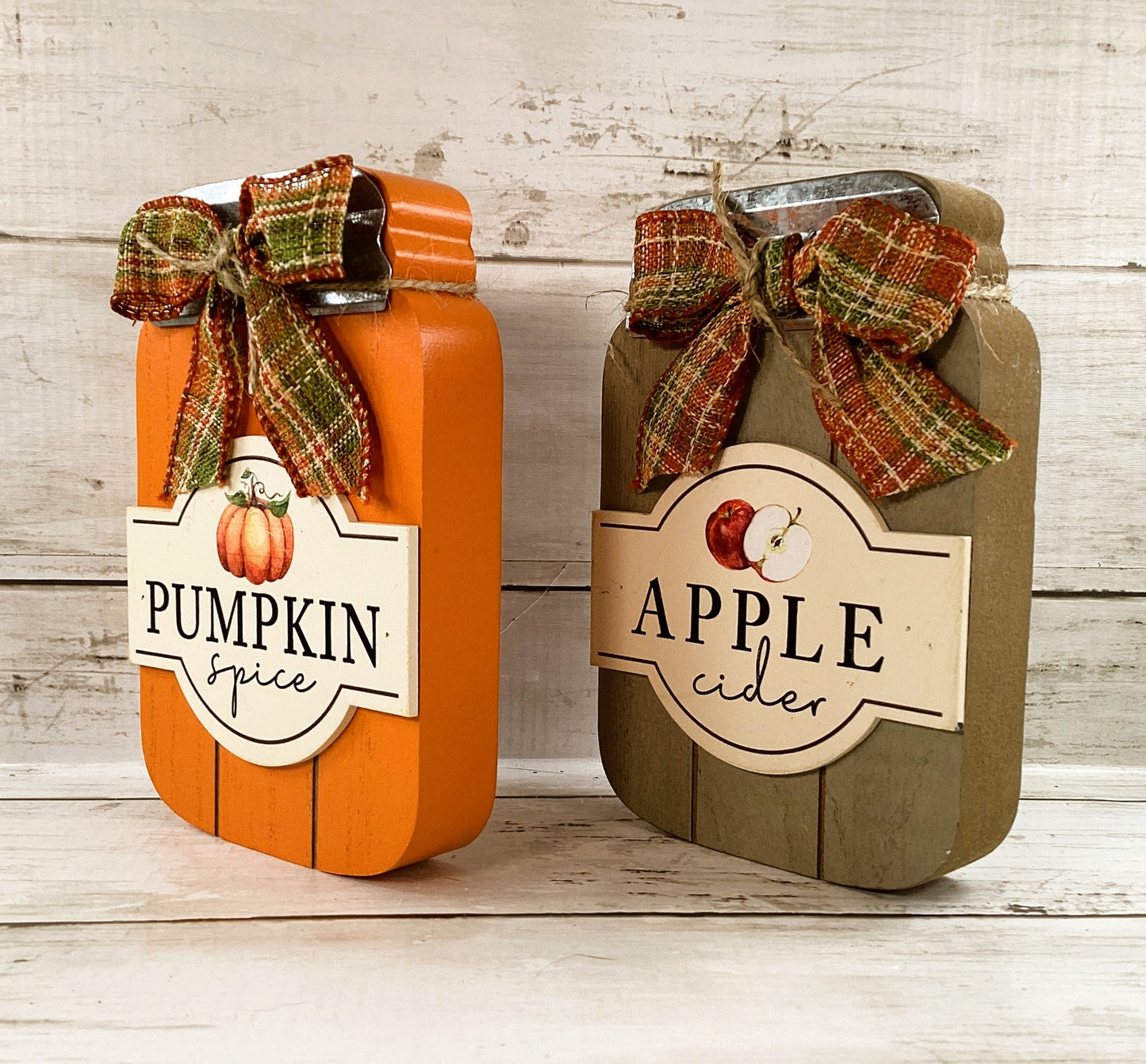AGD Fall Decor - Wood Pumpkin Spice Apple-Mason Jar Market Sign 4pc