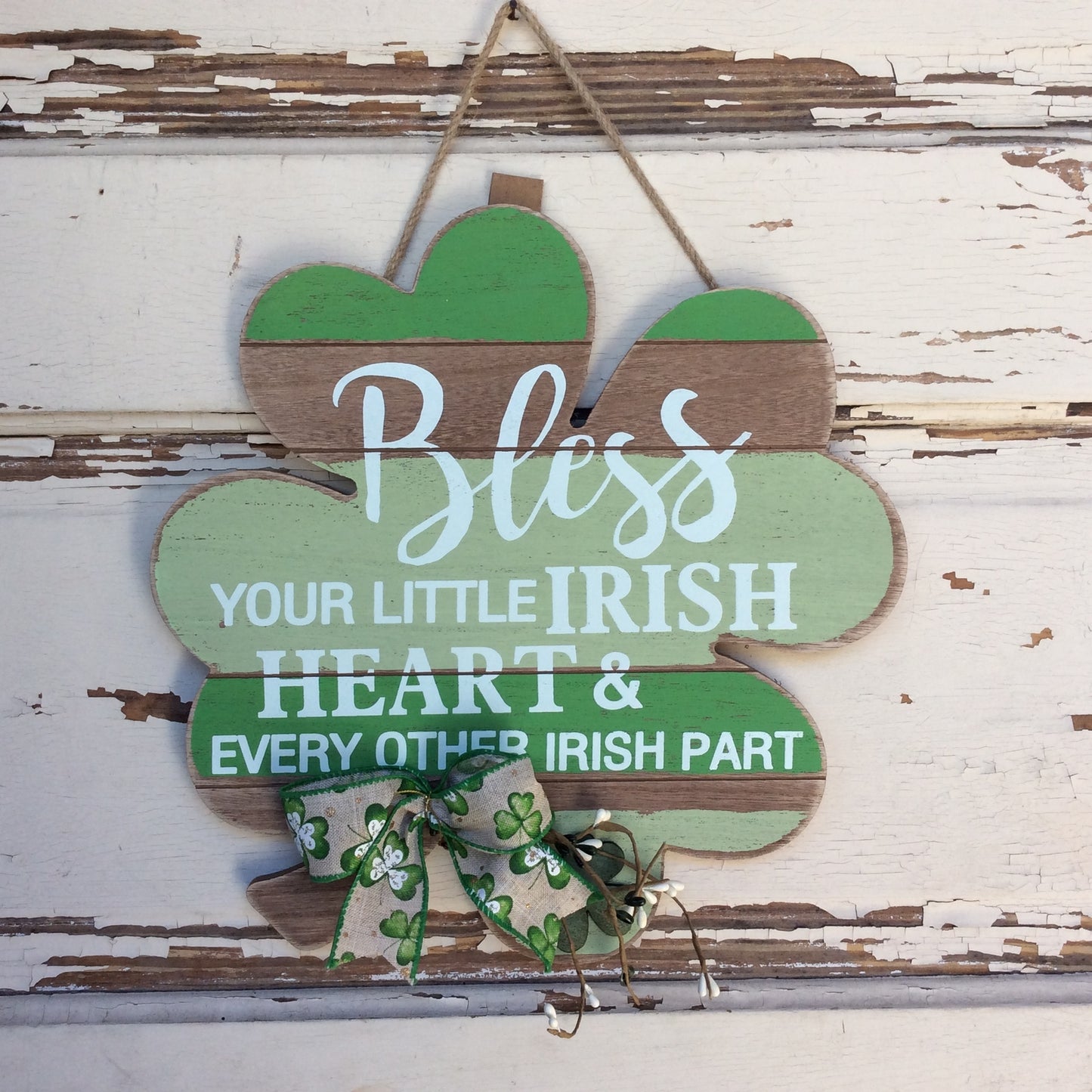 St. Patricks Day Decor - LG Bless Irish Heart Shamrock Sign