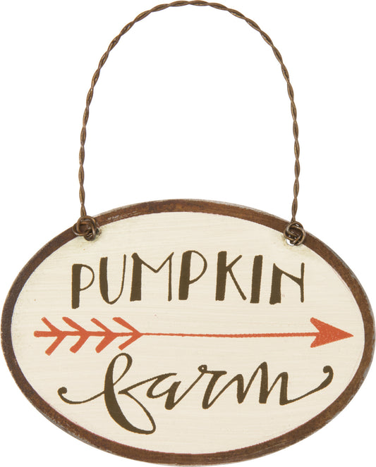 PBK Fall Decor - Small Tin Ornament Sign Pumpkins Farm Arrow #27605