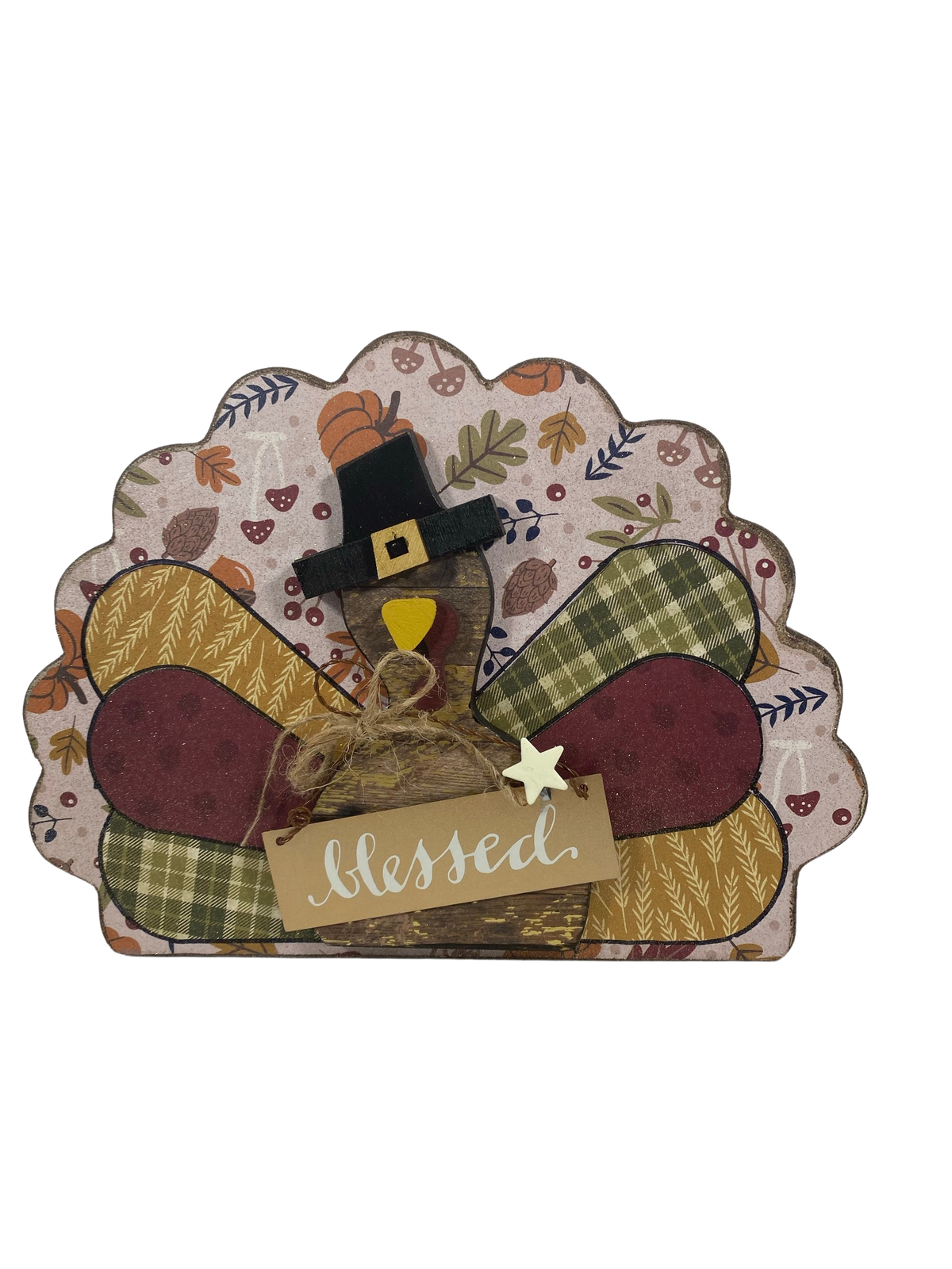 AGD Fall Decor -  Reversible Blessed Chunky Wood Turkey Sign