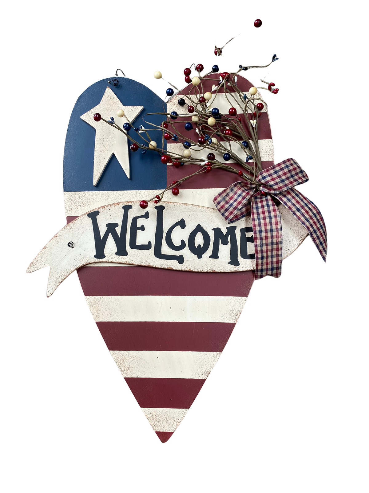 Patriotic Decor - Welcome Heart American Flag With Ribbon