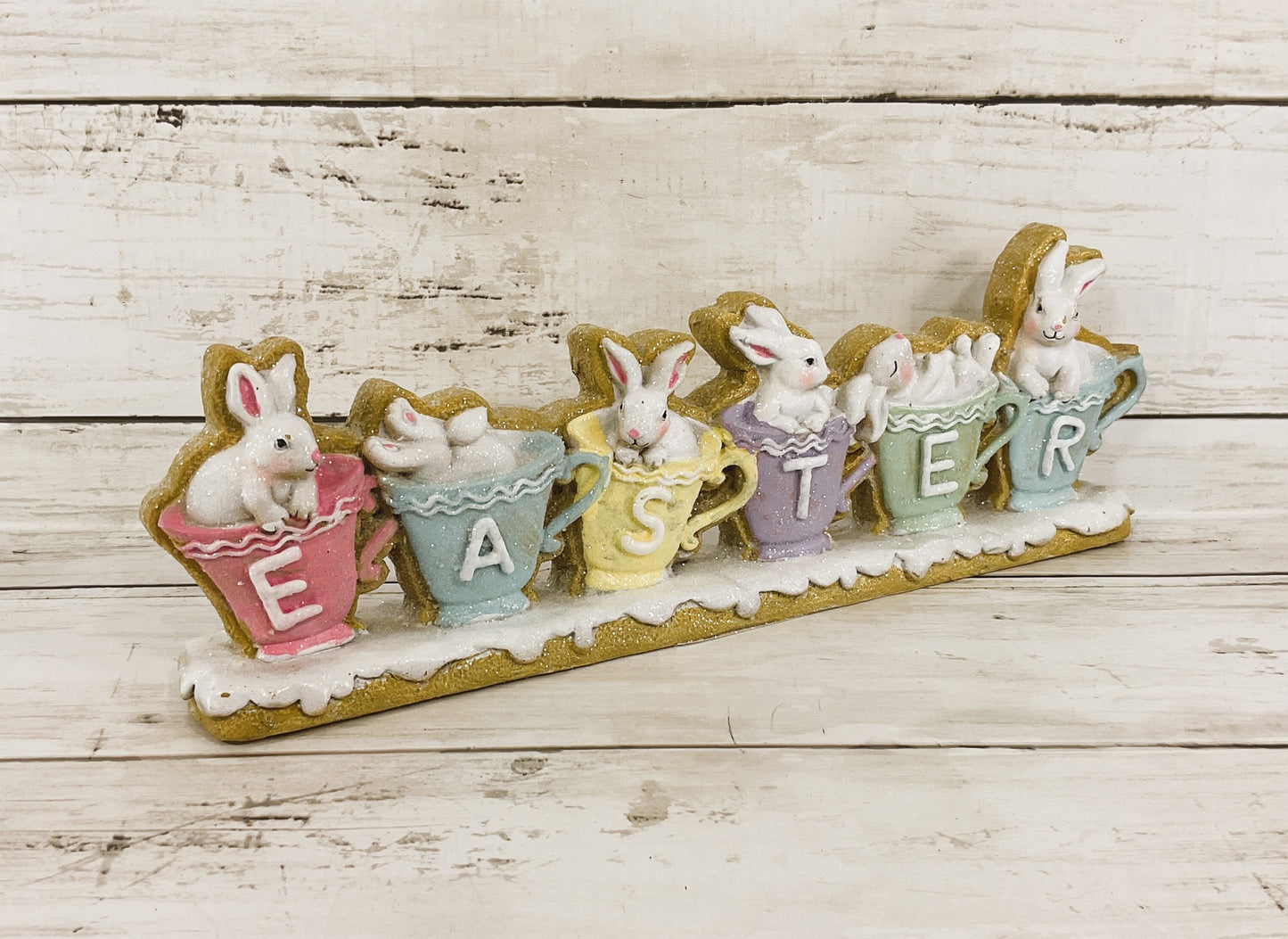 Gerson Easter Decor - Easter Bunny Coffee Cup Gingerbread Sign
