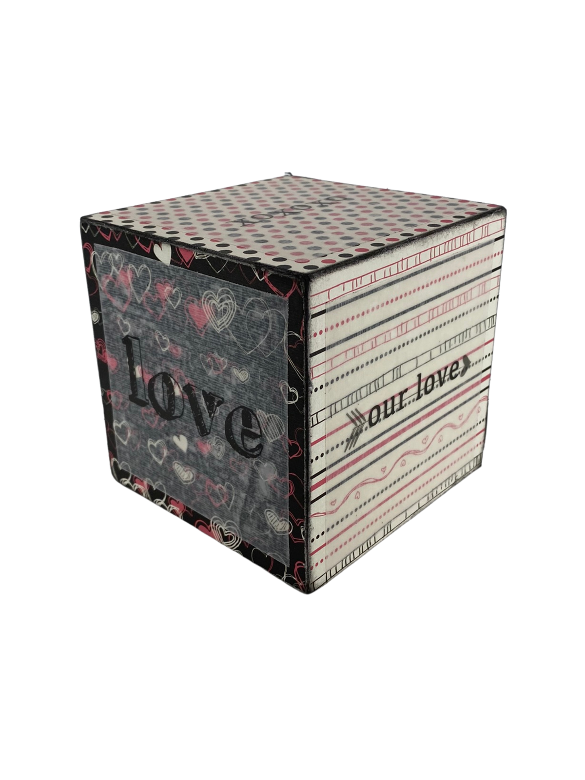 AGD Valentines Decor -  Pink White Black Love Sayings Wood Block