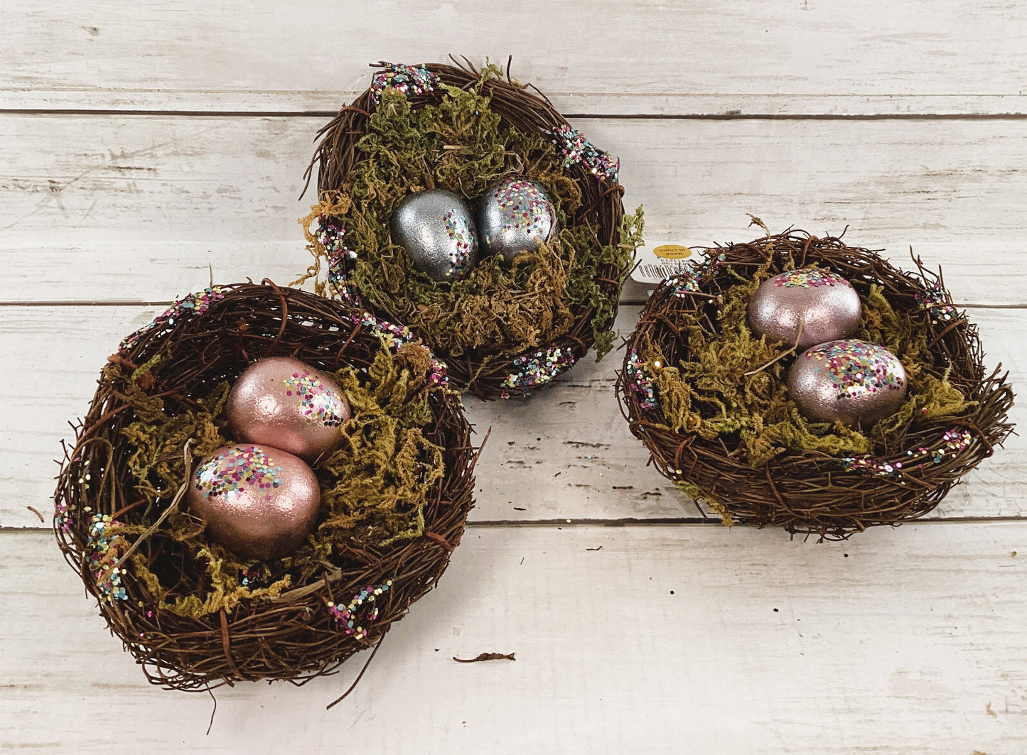 CWI Easter Decor - Prim Egg Basket Wood Eggs Birds Nest