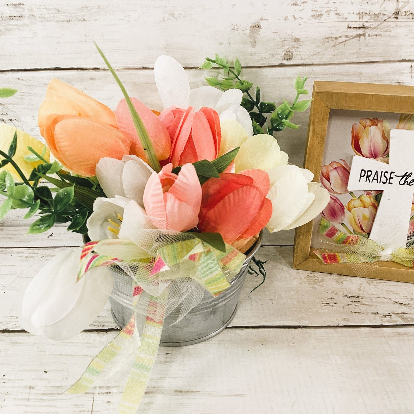 AGD Easter Spring Decor - Praise the Lord Tulip Flowers SMALL Floral Display