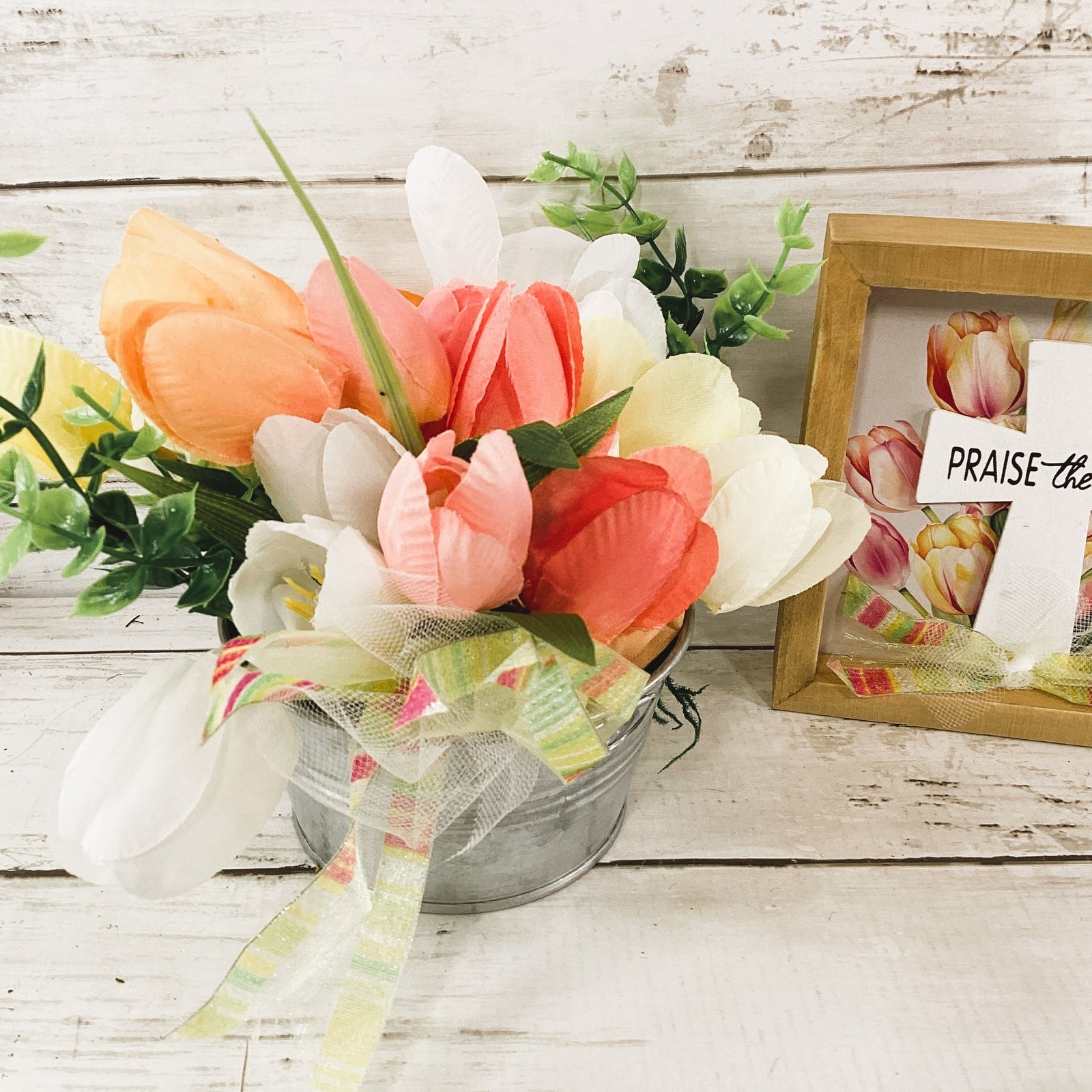 AGD Easter Spring Decor - Praise the Lord Tulip Flowers SMALL Floral Display