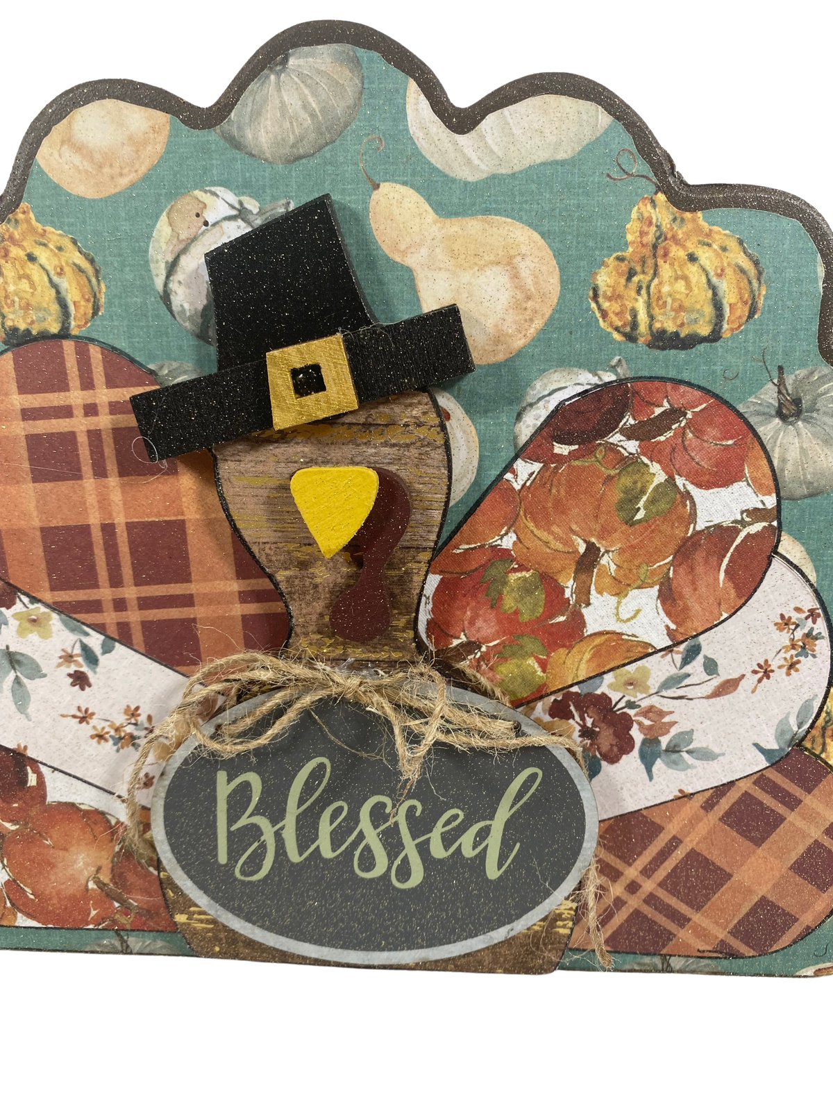 AGD Fall Decor - Reversible Blessed Chunky Wood Turkey Sign