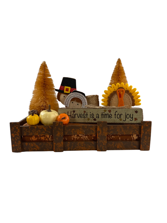 AGD Fall Decor - Harvest Time For Joy Wood Crate Tabletop Display