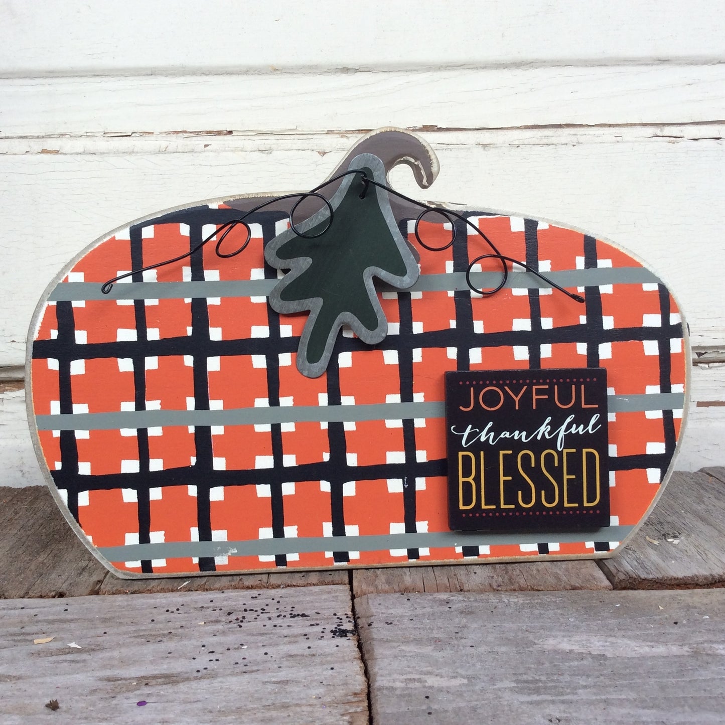 AGD Fall Decor - Joyful Thankful Blessed Plaid Pumpkin