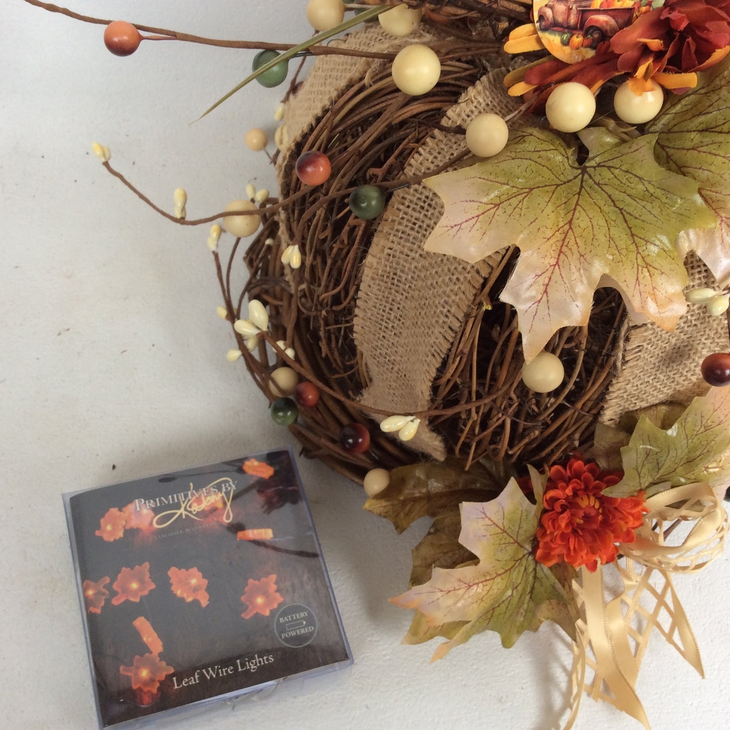 AGD Fall Decor- Happy Thanksgiving Floral Grapevine Pumpkin Display