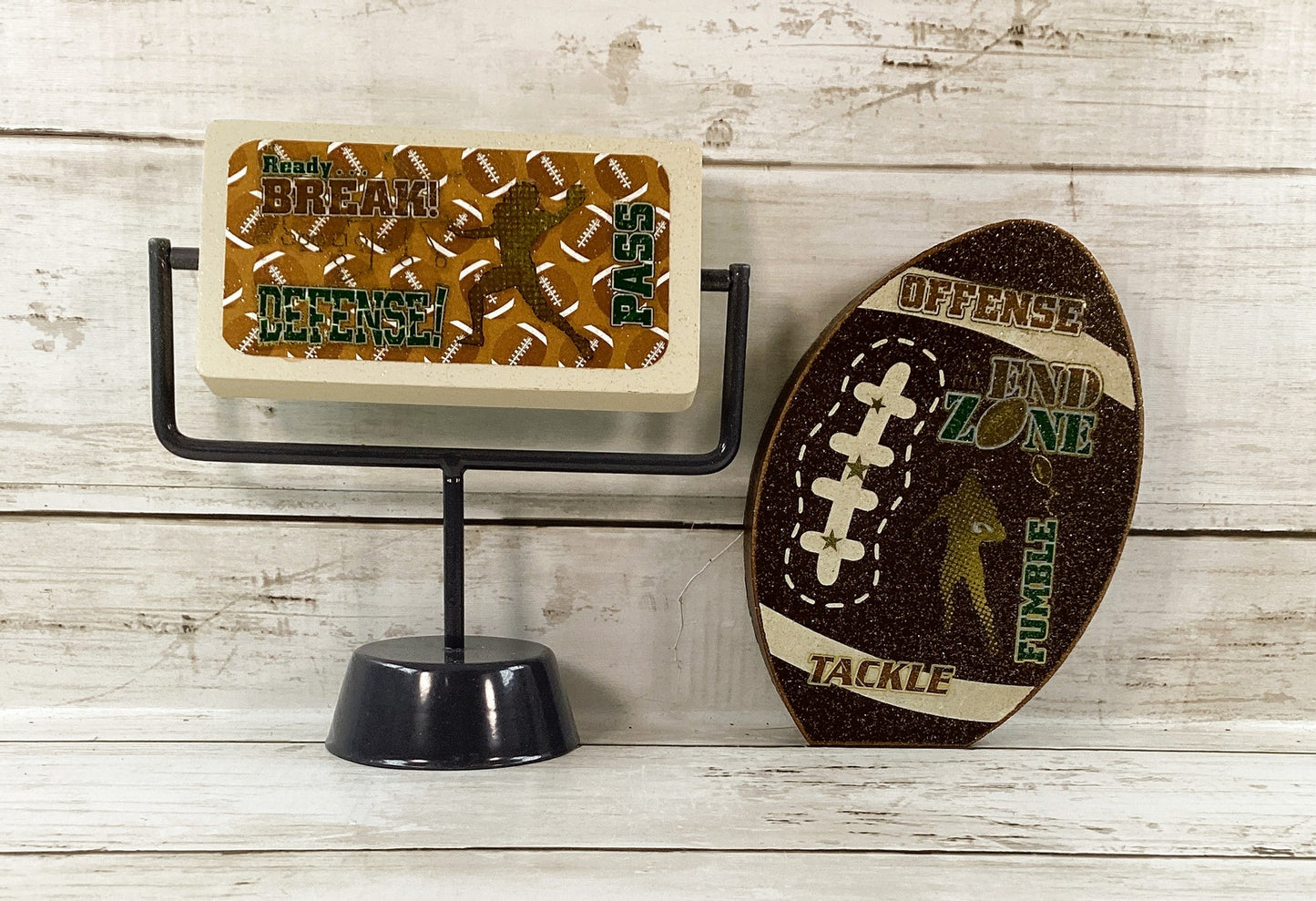 AGD Fall Decor - Football Touchdown Reversible End Zone Sign Tier Tray 2pc Set