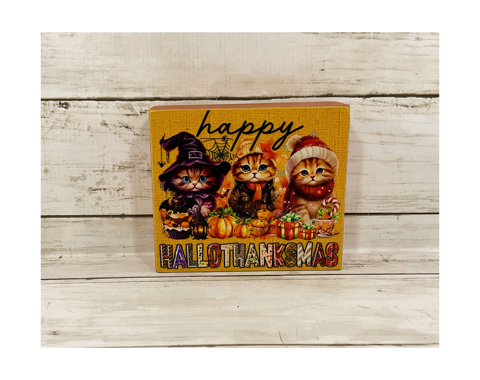AGD Fall Decor - Kitty Cat Happy Hallo-thank-mas Multi Season Box Sign