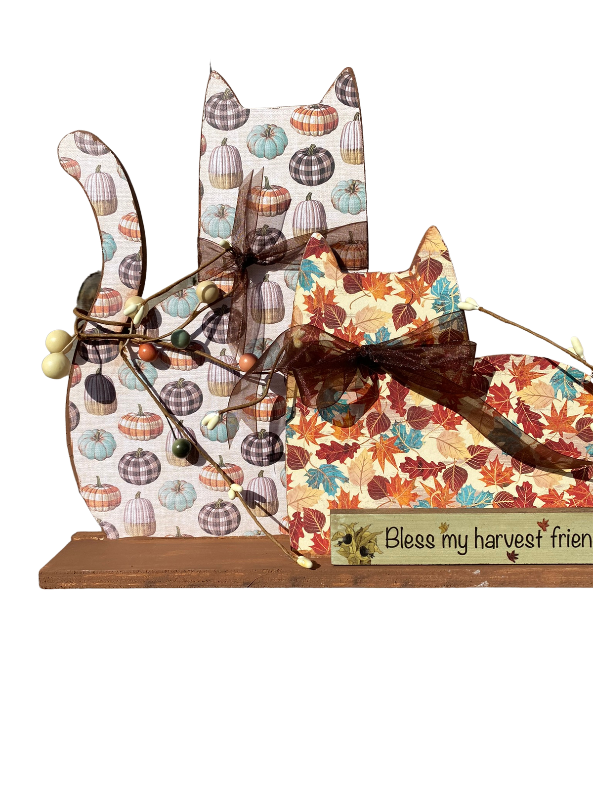 AGD Fall Decor - Harvest Friends Prim Wood Trio Cat Tabletop Decor