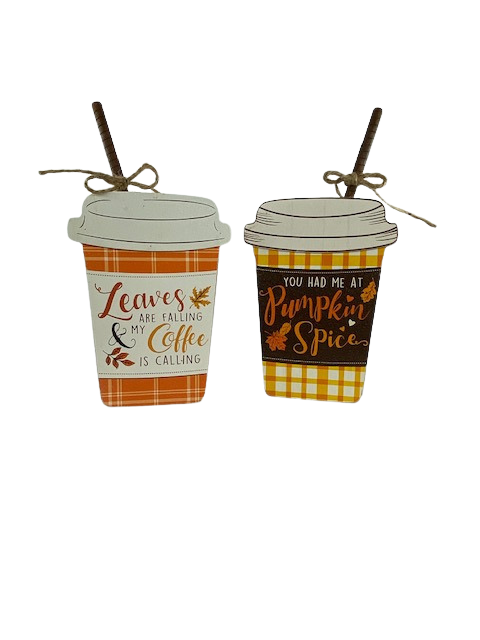 AGD Fall Decor - Pumpkin Spice Leaves Falling Chunky Wood Tabletop Sitters 2pc