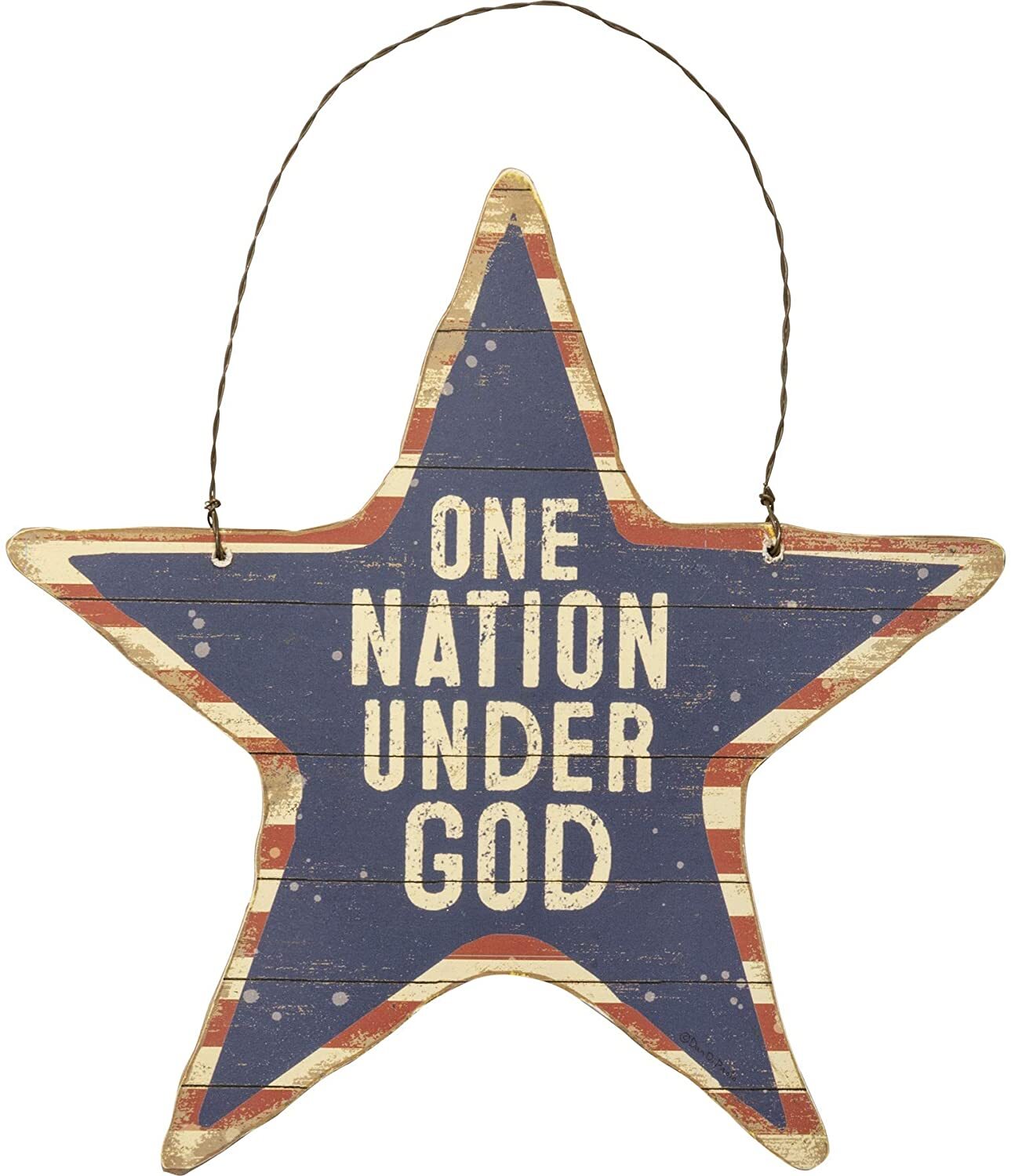 PBK Patriotic July 4th Decor - Prim One Nation Under God Star Ornament