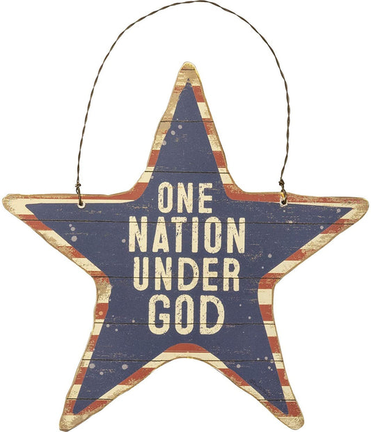 PBK Patriotic July 4th Decor - Prim One Nation Under God Star Ornament