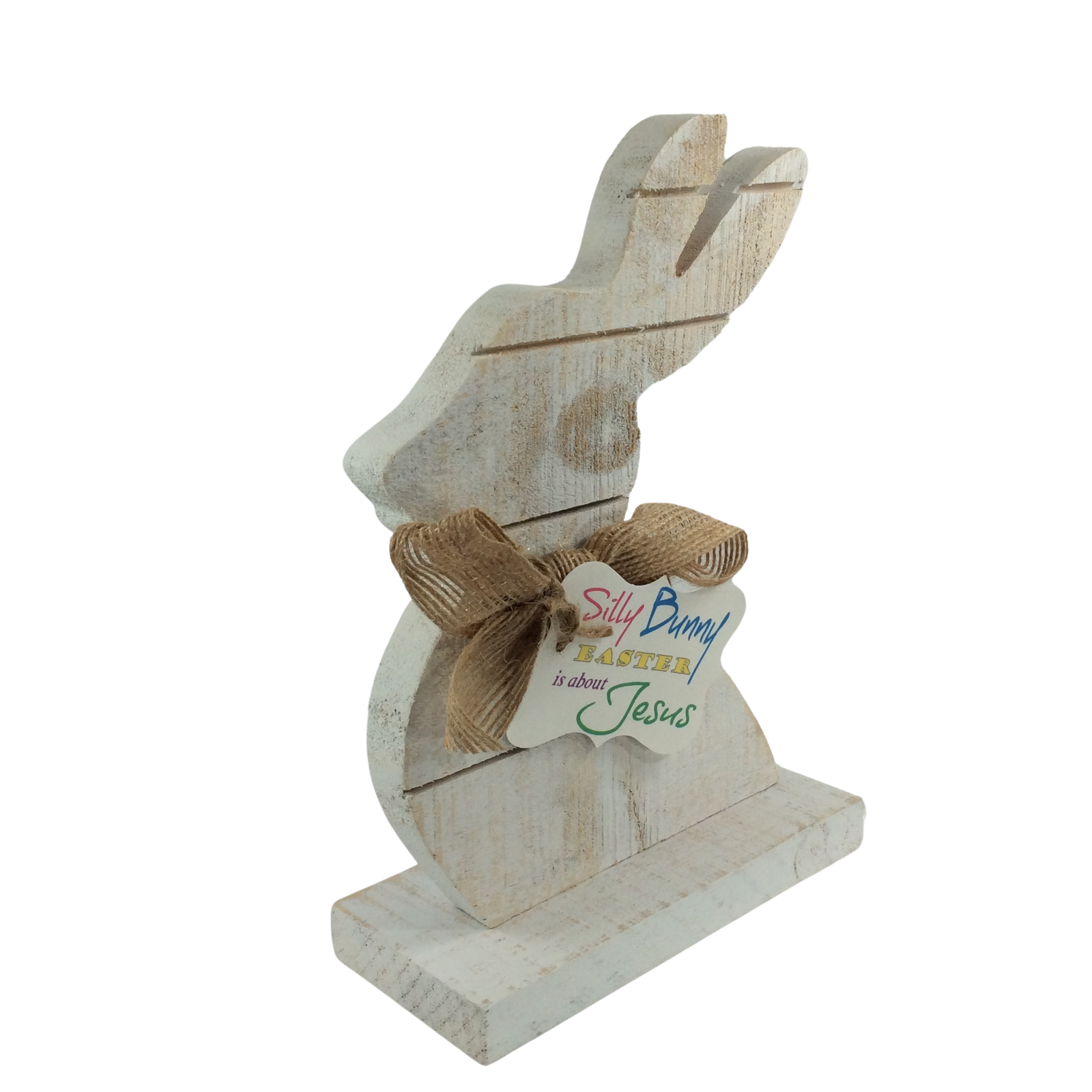 AGD Easter Decor - Silly Bunny About Jesus Small White Wood Slat Bunny