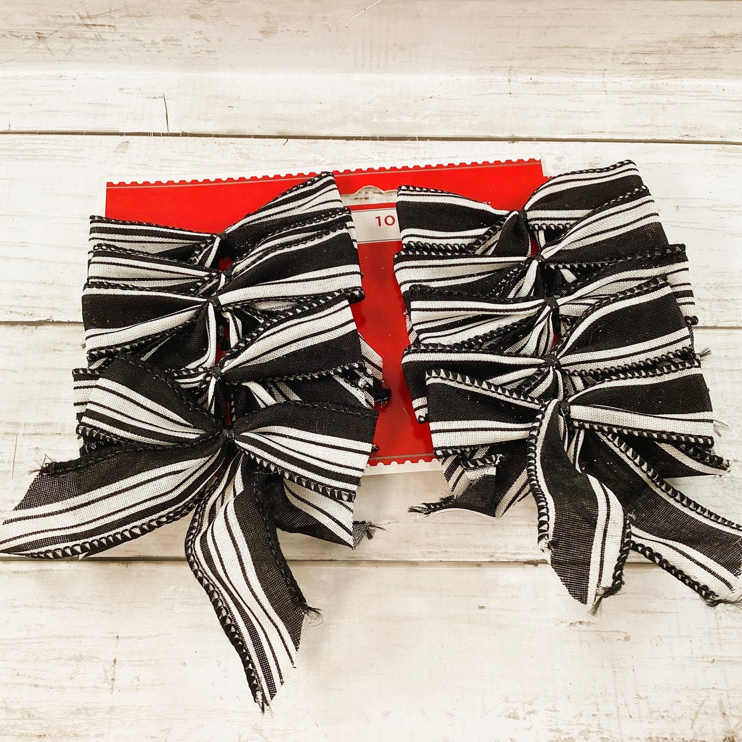 WM Christmas Decor - Small Ribbon Fabric Bows Black White Stripe 10pc