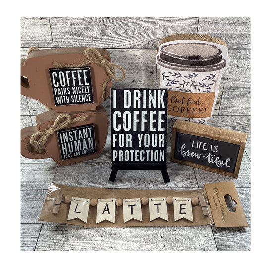 AGD  Home Decor - Coffee Latte Bar Sayings Tier Tray Bundle 6pc Set