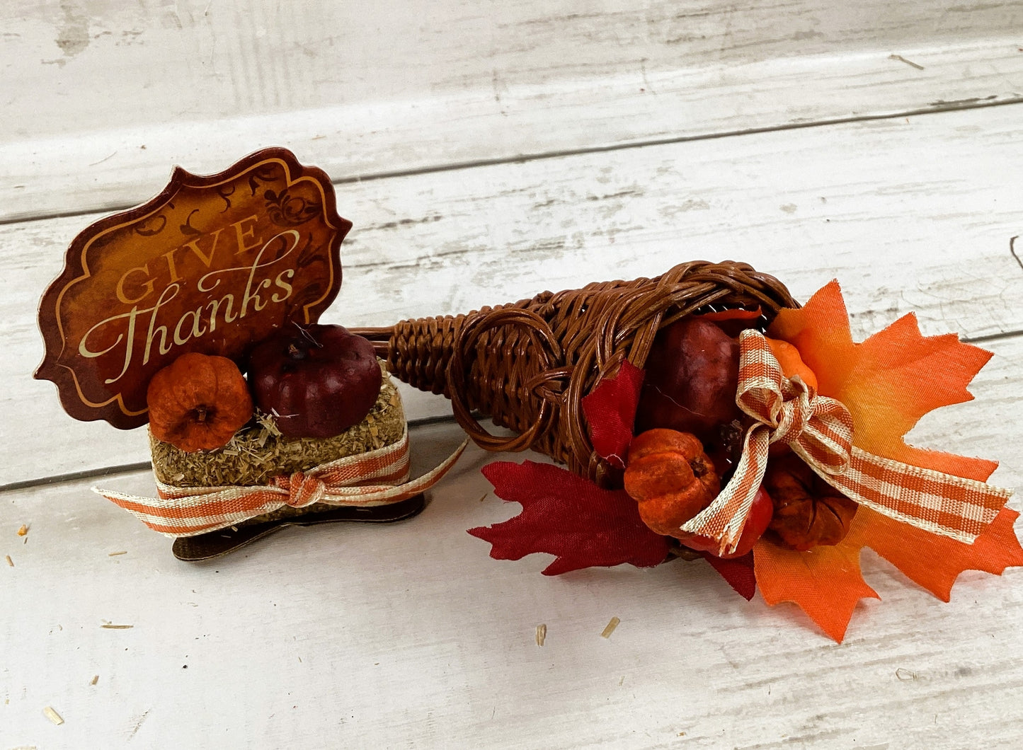 AGD Fall Decor - Small Mini Happy Thanksgiving Cornucopia 2pc