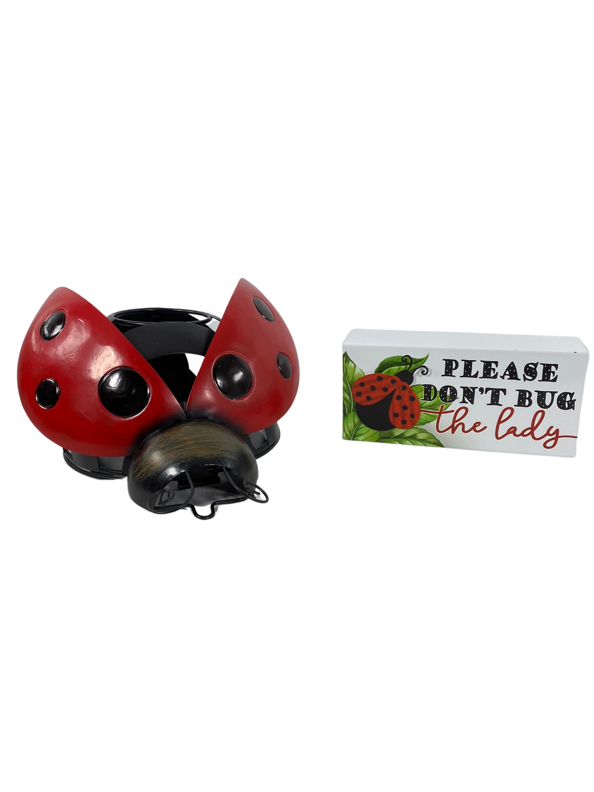 AGD Summer Decor - Metal Tealight Ladybug and Don't Bug the Ladies Sign