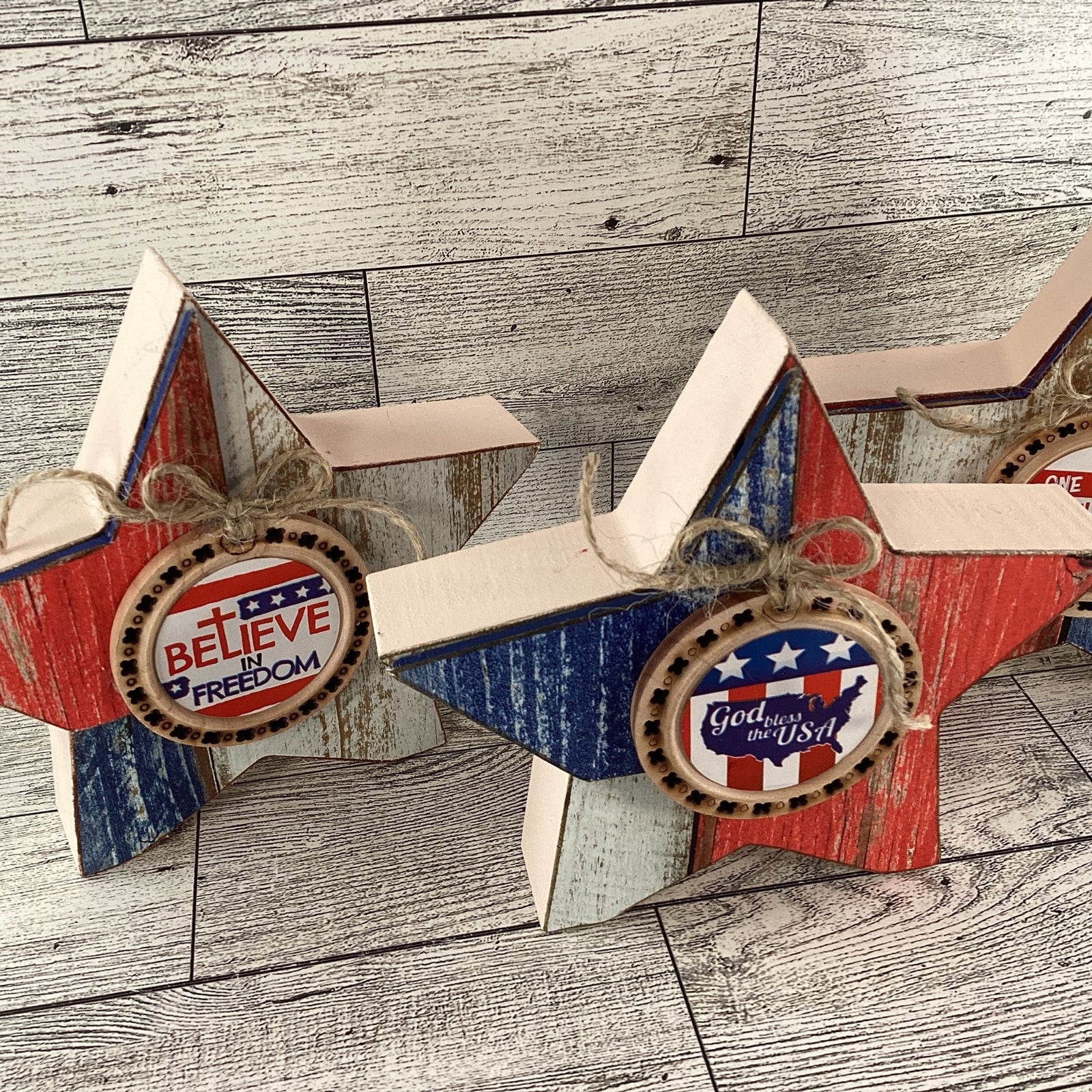 AGD Patriotic Decor - Faith Based July 4th Chunky Stars Tier Tray 3pc