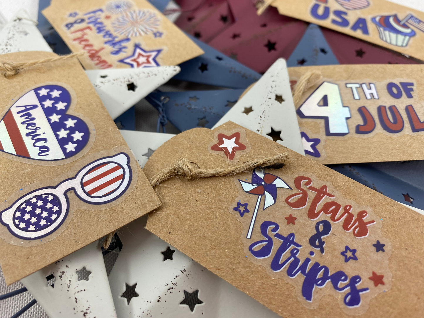 AGD Patriotic Decor - Americana 3-D TIn Star Ornaments 6pc Set