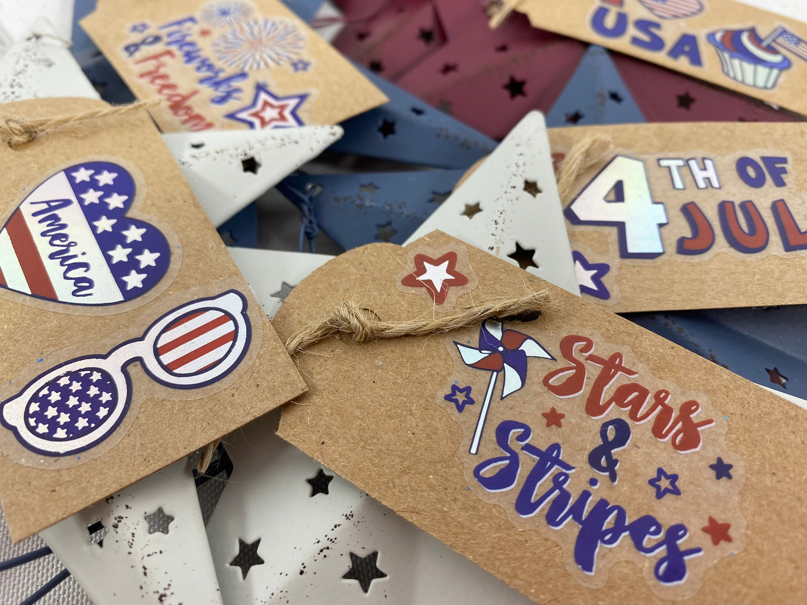 AGD Patriotic Decor - Americana 3-D TIn Star Ornaments 6pc Set