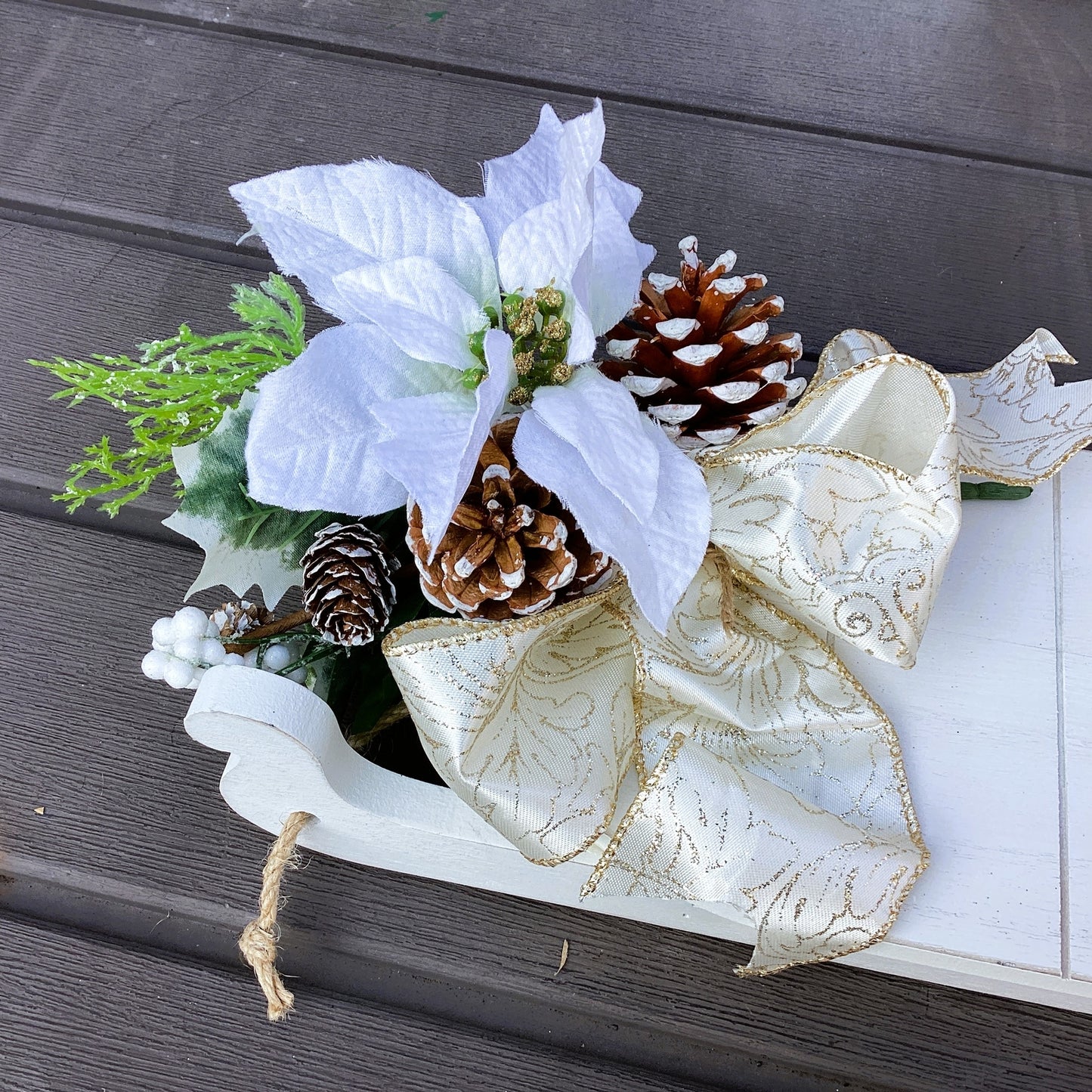 AGD Christmas Decor - Snowflakes on Sled Mantle Centerpiece 24inch