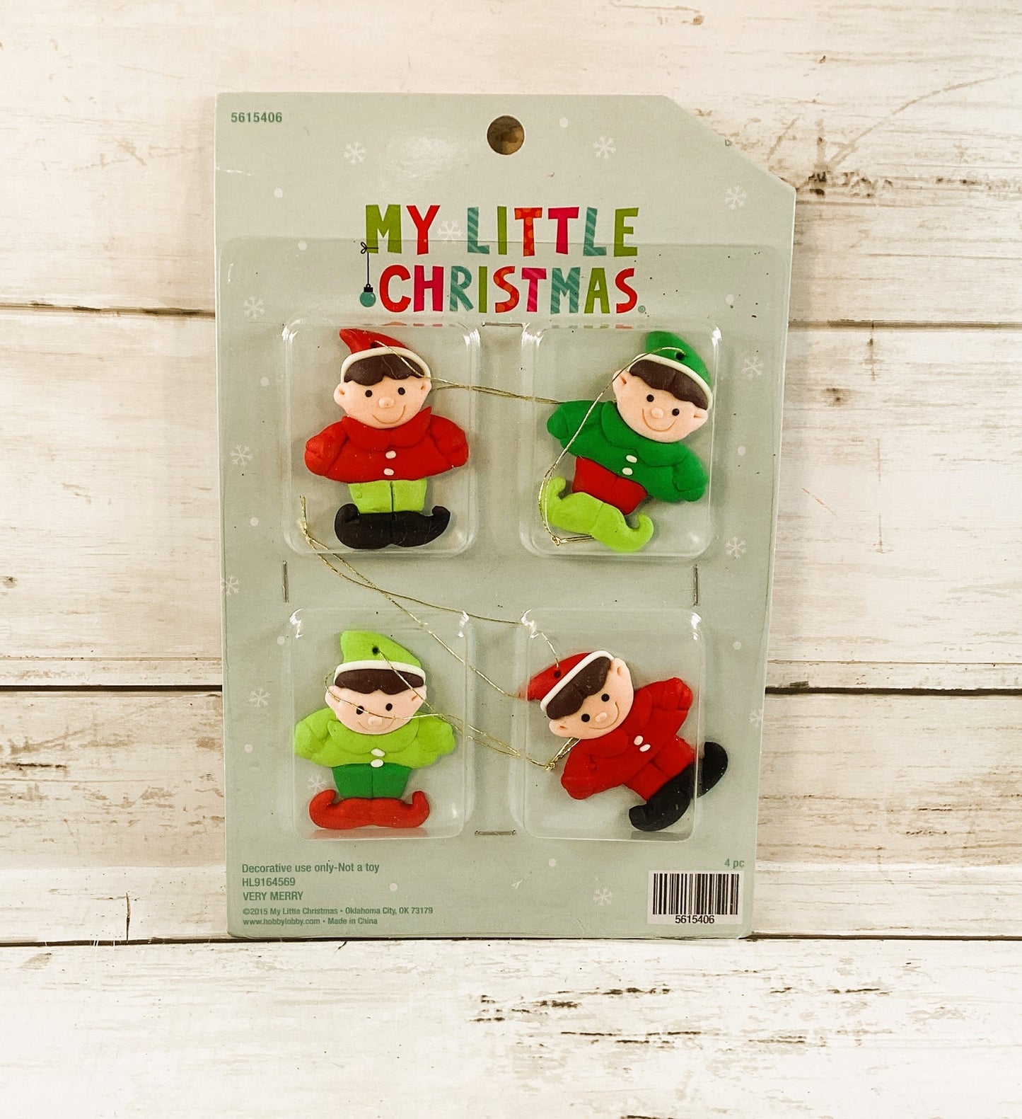 HL Christmas Decor - Mini Tree Clay Elf Ornaments 4pc Set