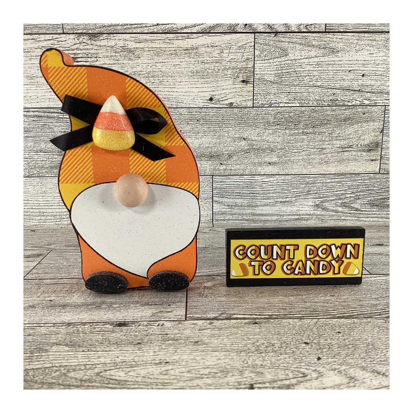 AGD Halloween Decor -  Candy Corn Countdown Gnome and Sign 2pc Set