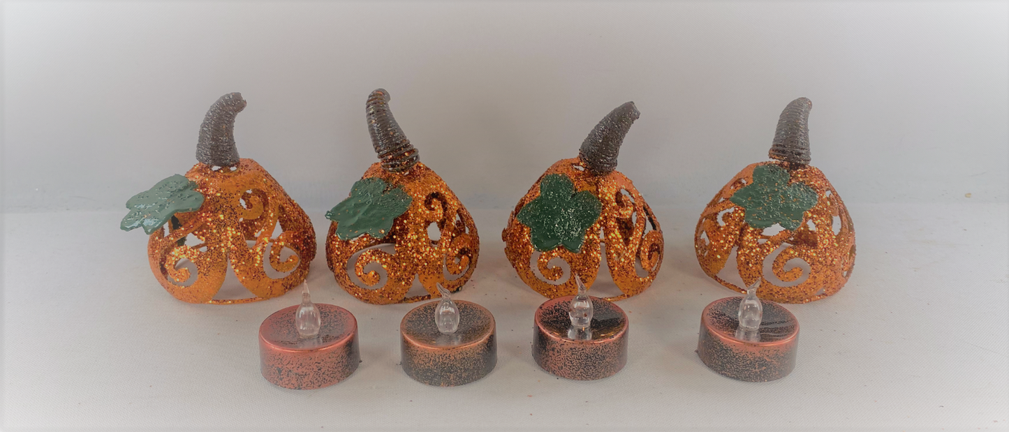 AGD Fall Decor - Glitter Pumpkin Filigree Tealight Covers 4pc Set