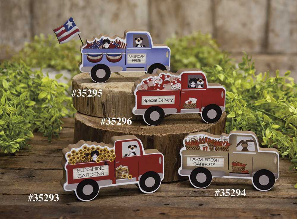 CWI Patriotic Decor - American July 4th Dog Cat Chunky Wood Truck Sitter